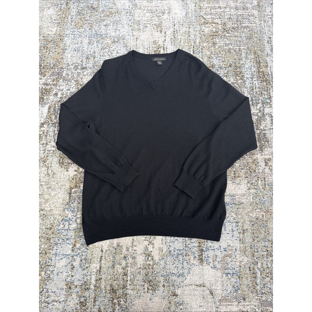Ethan Pierce 100% Extra Fine Merino Wool black sweater V neck mens xl